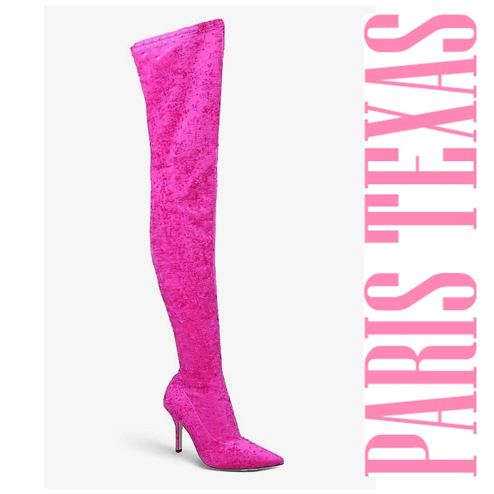 Paris Texas “Mama” Crushed Velvet Over-the-Knee Boots in Hot Pink